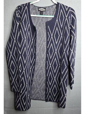 Oliver O Womens Cardigan Navy White Diamond Pattern Size L Acrylic